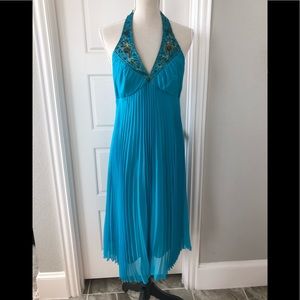 Laundry by Shelli Segal Teal Silk Halter Dress Sz8